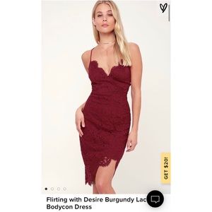 NWOT Burgundy Lace Bodycon Dress